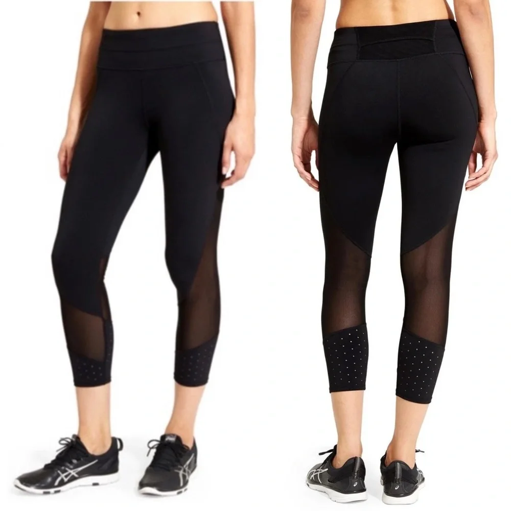 ATHLETA Laser Mesh Sonar Capri Leggings Black Compression Fit 347961 Size XS